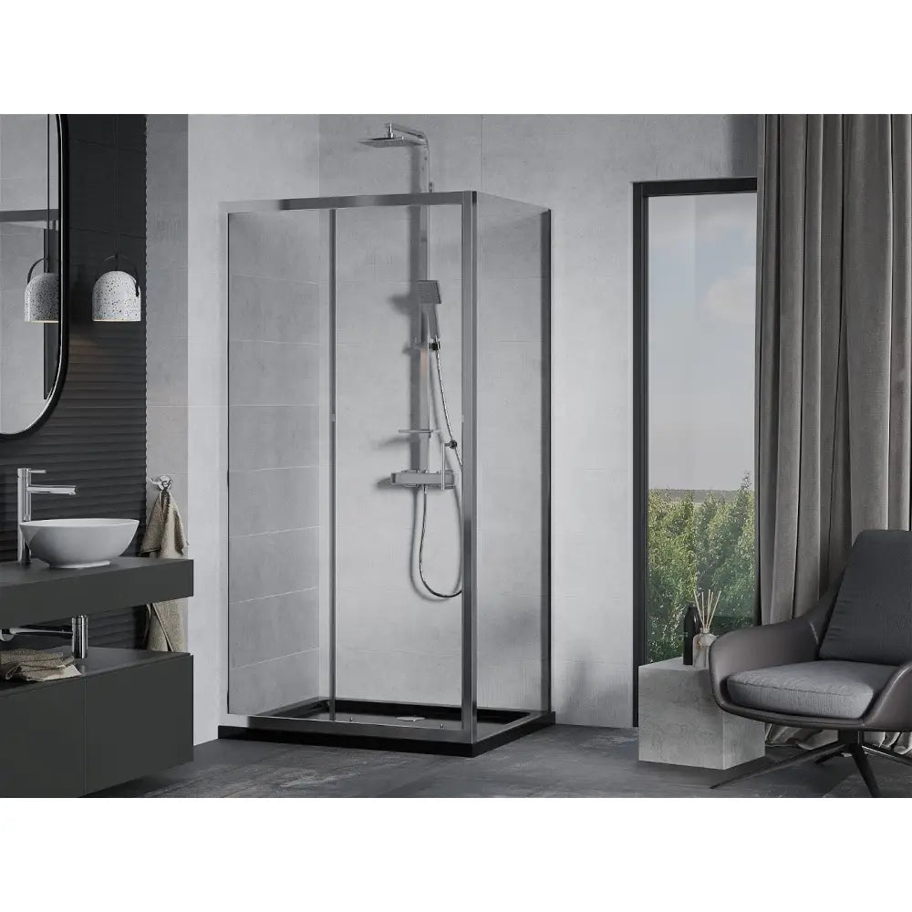 Svart Dusjkabinett 130x90 Cm Skyvedør Gjennomsiktig