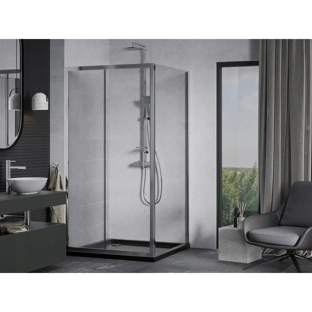 Sort Dusjkabinett 100x100 Cm Skyvedør Gjennomsiktig