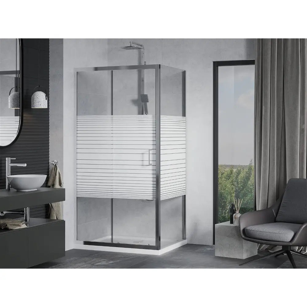 Dusjhjørne med Dusjbrett 140x80 Cm Skyvedør Striper Krom