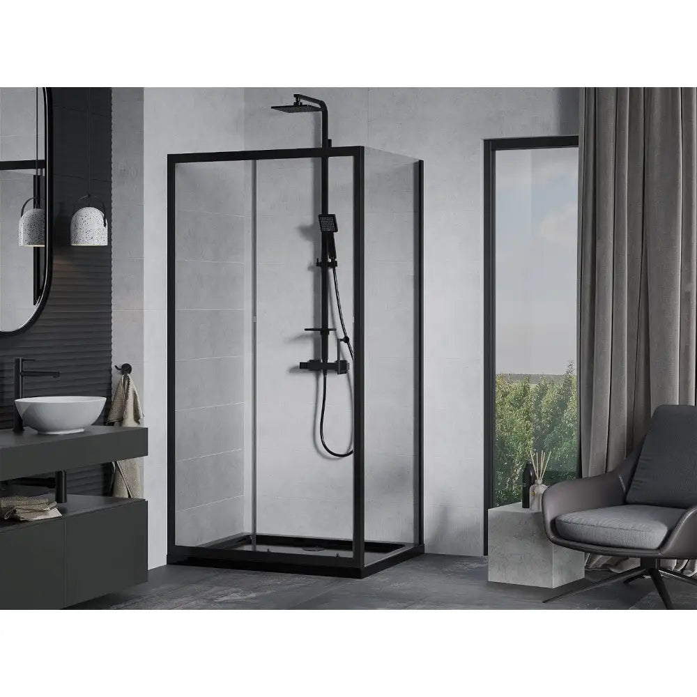 Dusjhjørne med Dusjbrett 130x70 Cm Skyvedør Gjennomsiktig Svart S2