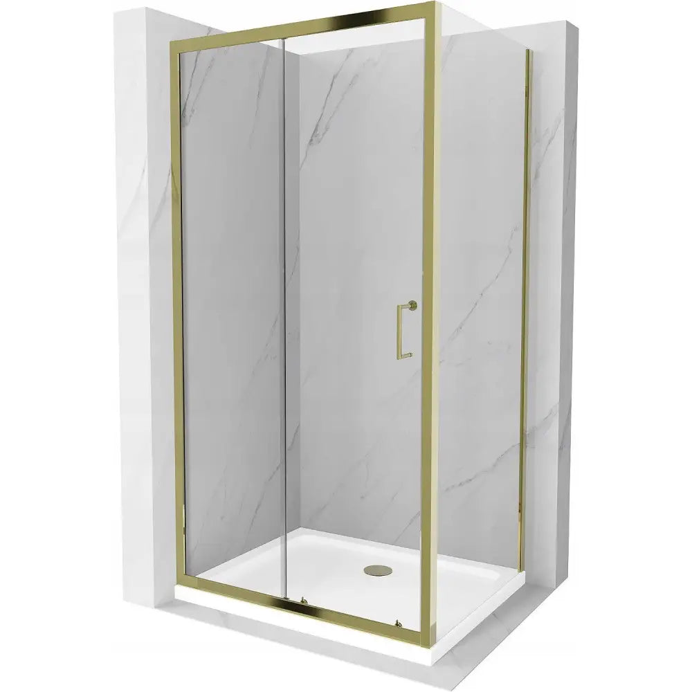Dusjhjørne med Dusjbrett 140x80 Cm Transparent Gull + Lav Dusjkar Hvit