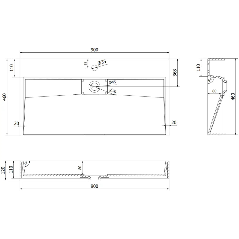 Ava Servant for Montering på Benkeplate av Kompositt 1/o 90x46 Cm Svart