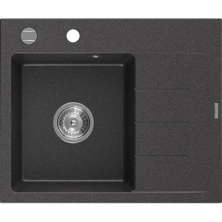 Ben Kjøkkenvask 1 Kum Med Avrenning Venstre 600 x 500 mm, Svart/Grå, Vannlås Krom - 6522605000-76