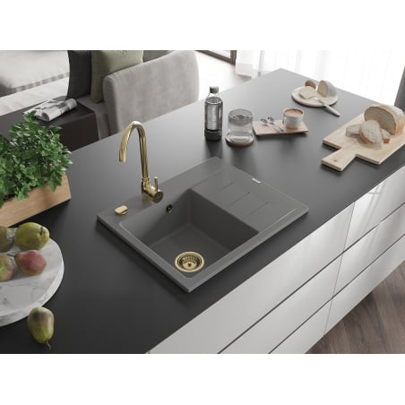 Ben Kjøkkenvask 1 Kum Med Avrenning Venstre 600 x 500 mm, Grå, Vannlås Gull - 6522605000-71-G