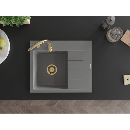 Ben Kjøkkenvask 1 Kum Med Avrenning Venstre 600 x 500 mm, Grå, Vannlås Gull - 6522605000-71-G