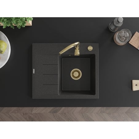 Ben Kjøkkenvask 1 Kum Med Avrenning Høyre 600 x 500 mm, Svart/Grå, Vannlås Gull - 6523605000-76-G