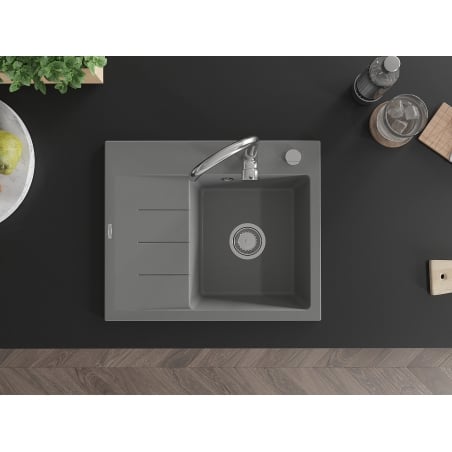 Ben Kjøkkenvask 1 Kum Med Avrenning Høyre 600 x 500 mm, Grå, Vannlås Krom - 6523605000-71