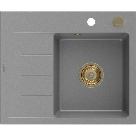 Ben Kjøkkenvask 1 Kum Med Avrenning Høyre 600 x 500 mm, Grå, Vannlås Gull - 6523605000-71-G