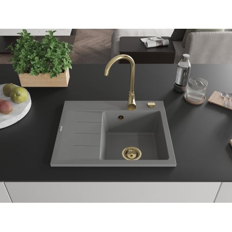 Ben Kjøkkenvask 1 Kum Med Avrenning Høyre 600 x 500 mm, Grå, Vannlås Gull - 6523605000-71-G