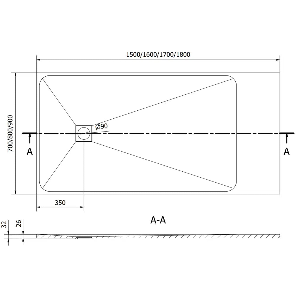 Dimensjonstegning Bert dusjkar 180x80 cm
