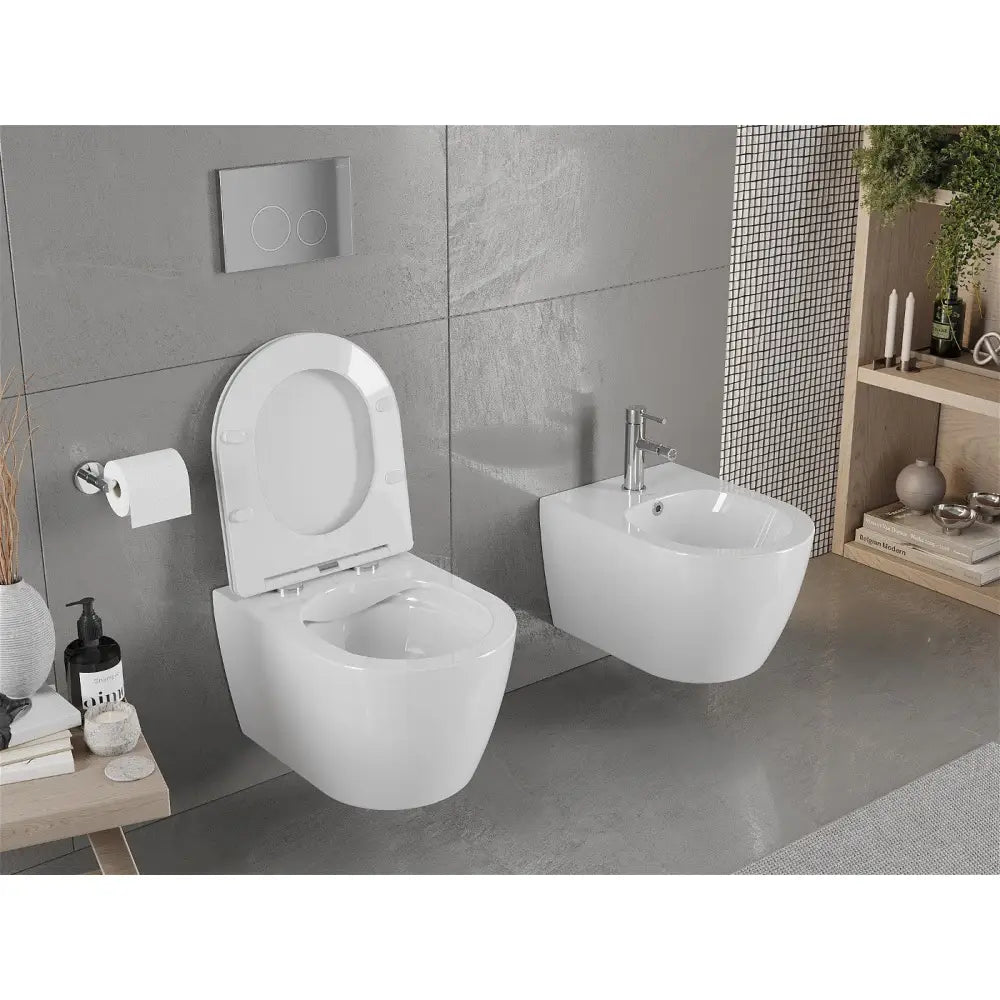 Carmen toalettskål uten spylekant med soft-close sete, slim, duroplast, hvit - – detalj sete