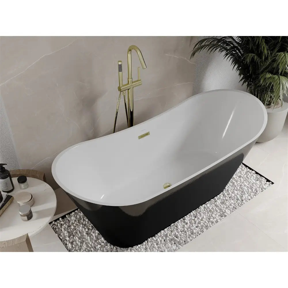 Celia Frittstående Badekar 170x75 Cm Hvit/svart Gull Overløp - 52331707575-g
