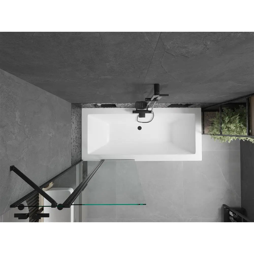 Cube Rektangulært Badekar 170x80 Cm med Kabinett og Enkeltdørs 80 Cm Skjerm Gjennomsiktig Svart - 550517080x