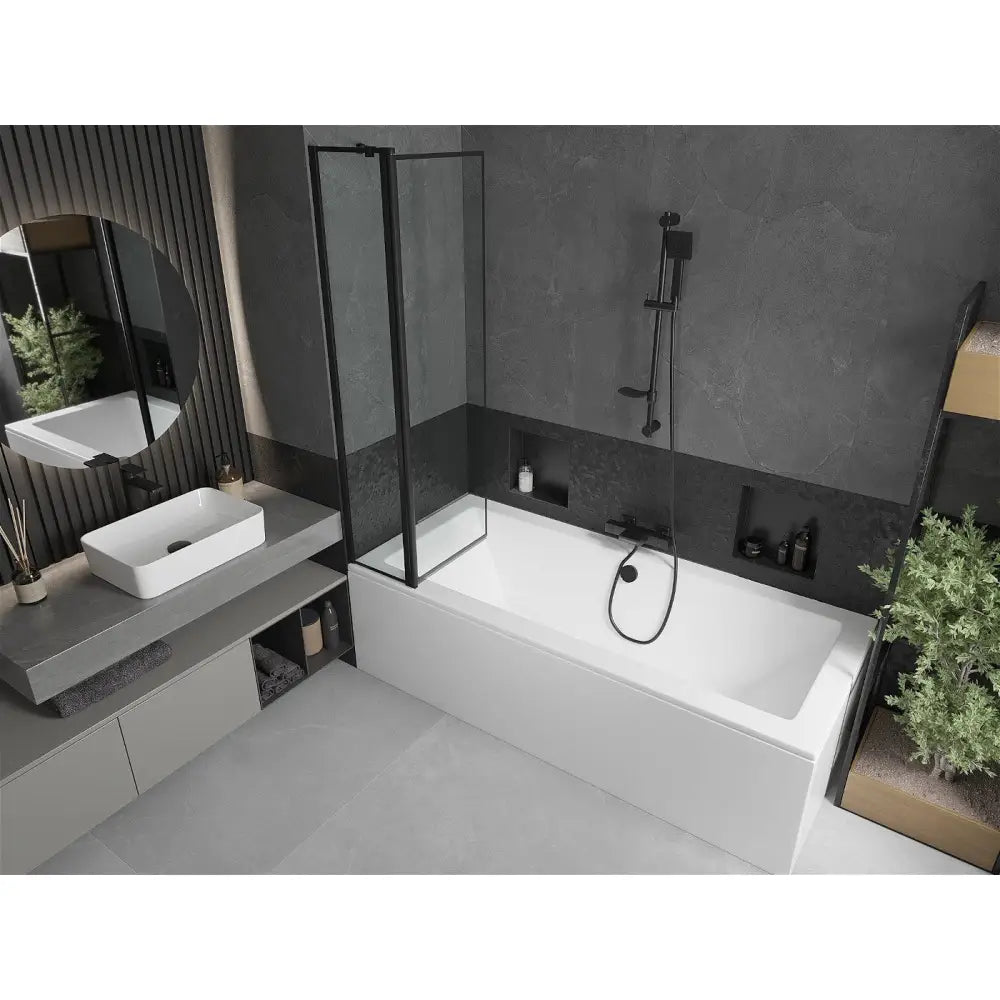 Cube Rektangulært Badekar 170x80 Cm med Kabinett og Enkeltdørs Skjerm 80 Cm Svart Mønster - 550517080x