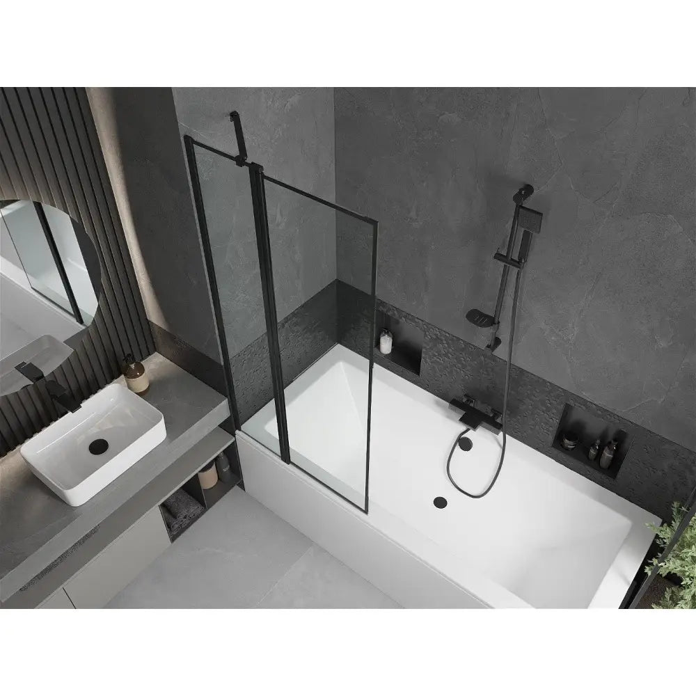 Cube Rektangulært Badekar 170x80 Cm med Kabinett og Enkeltdørs Skjerm 80 Cm Svart Mønster - 550517080x