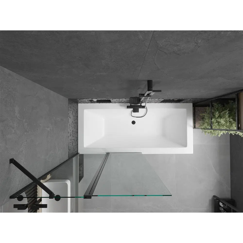 Cube Rektangulært Badekar 170x80 Cm med Kabinett og 1-delt Dusjvegg 100 Cm Gjennomsiktig Svart - 550517080x