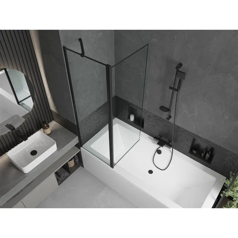 Cube Rektangulært Badekar 170x80 Cm med Kabinett og 1-delt Dusjvegg 120 Cm Sort Mønster - 550517080x