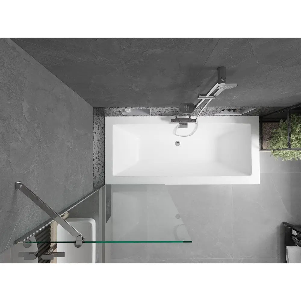 Cube Rektangulært Badekar 170x80 Cm med Kabinett og 1-delt Dusjvegg 70 Cm Gjennomsiktig Krom - 550517080x