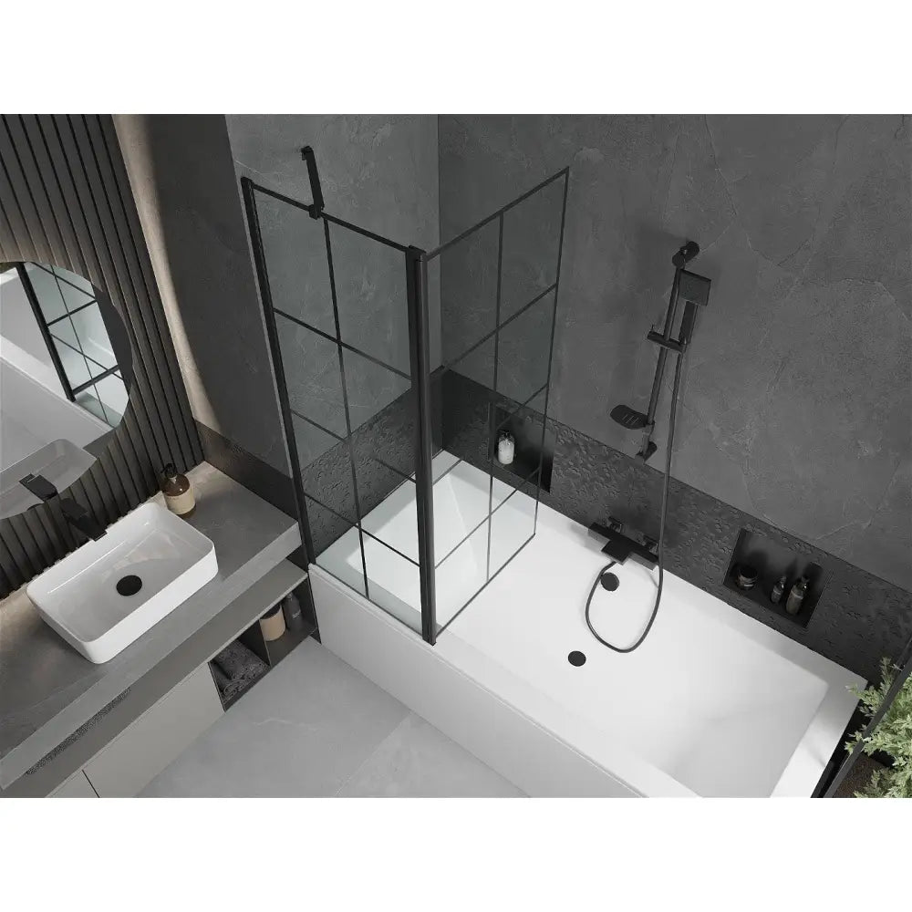 Cube Rektangulært Badekar 170x80 Cm med Kabinett og 1-dørs Skjerm 120 Cm Svart Mønster - 550517080x