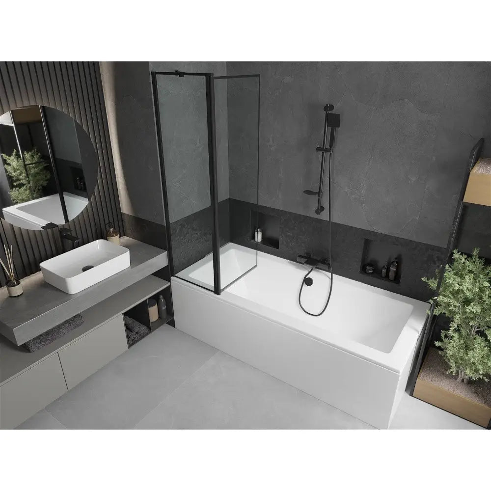 Cube Rektangulært Badekar 170x80 Cm med Kabinett og 1-dørs Skjermbrett 100 Cm Svart Design - 550517080x