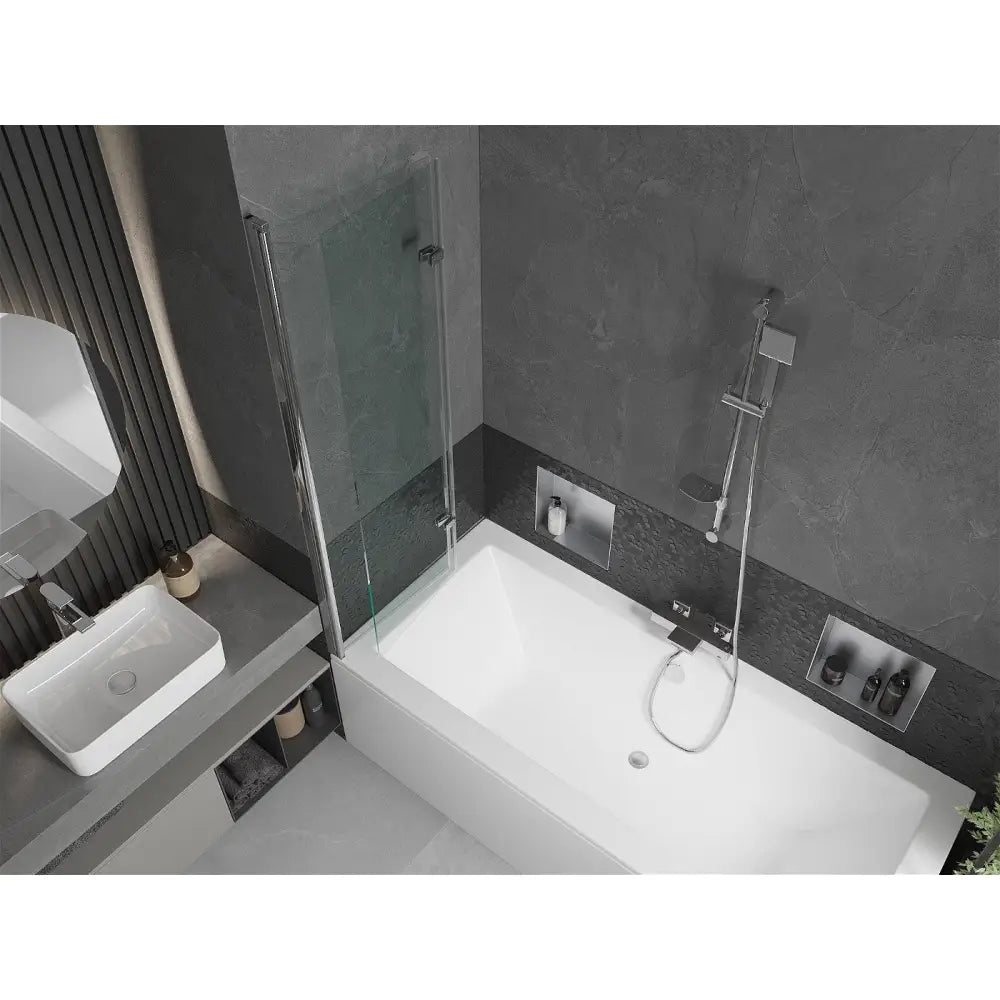 Cube Rektangulært Badekar 170x80 Cm med Kabinett og 2-delt Dusjskjerm 100 Cm Gjennomsiktig Krom - 550517080x