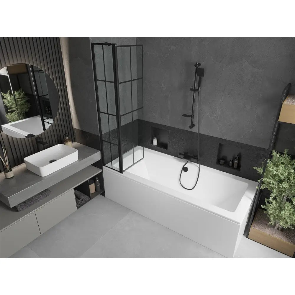 Cube Rektangulært Badekar 170x80 Cm med Kledning og Enkeltfløyet 80 Cm Skjerm Svart Mønster - 550517080x