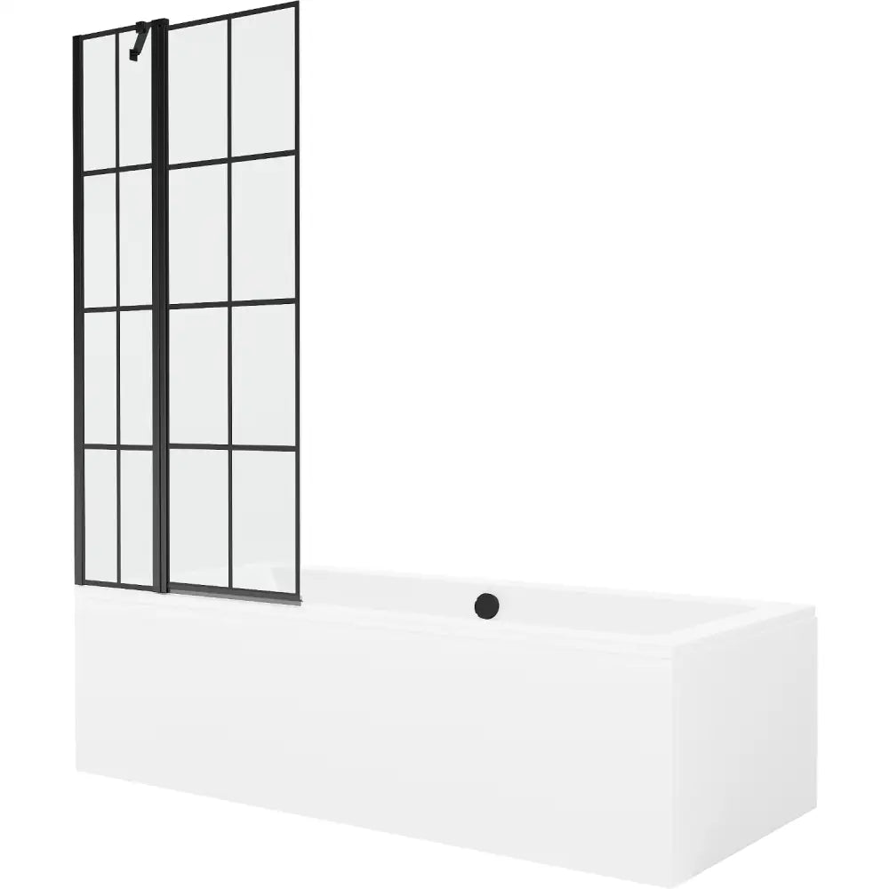 Cube Rektangulært Badekar 170x80 Cm med Kledning og Enkeltfløyet 80 Cm Skjerm Svart Mønster - 550517080x