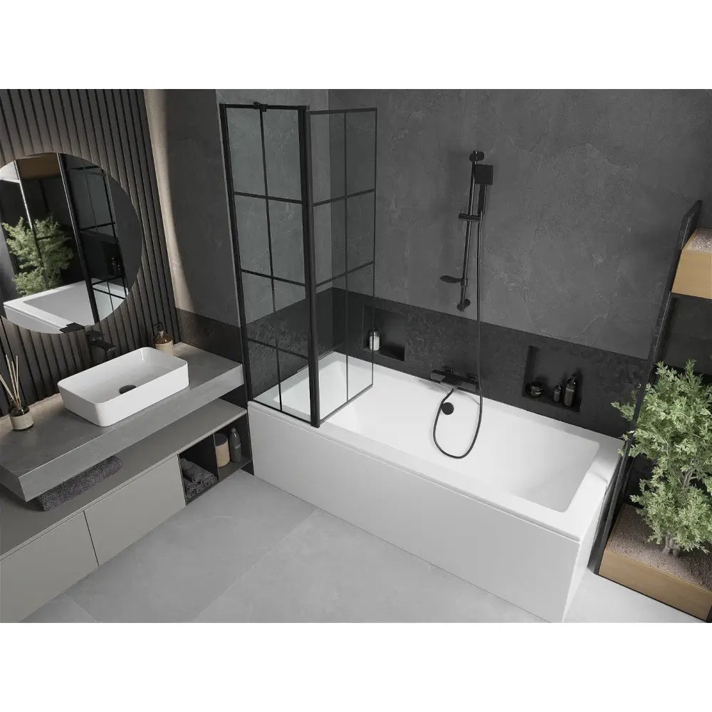 Cube Rektangulært Badekar 170x80 Cm med Kledning og Enkeltdørs Skjerm 100 Cm Svart Mønster - 550517080x