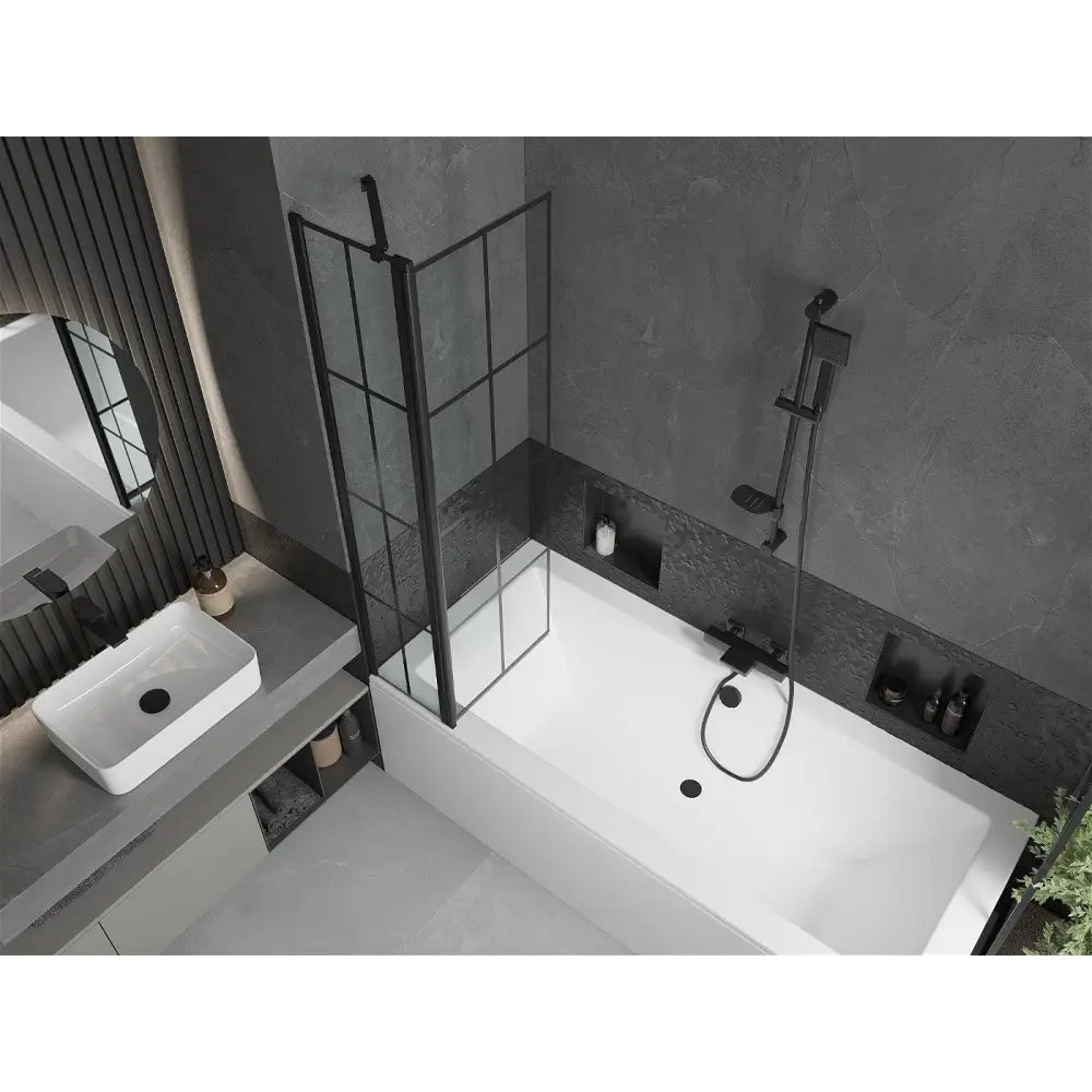 Cube Rektangulært Badekar 170x80 Cm med Kledning og Enkeltfløyet 80 Cm Skjerm Svart Mønster - 550517080x