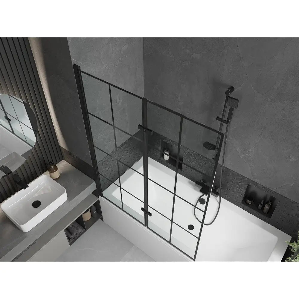 Cube Rektangulært Badekar 170x80 Cm med Kledning og 2-delt Skjermbrett 120 Cm Svart Mønster - 550517080x