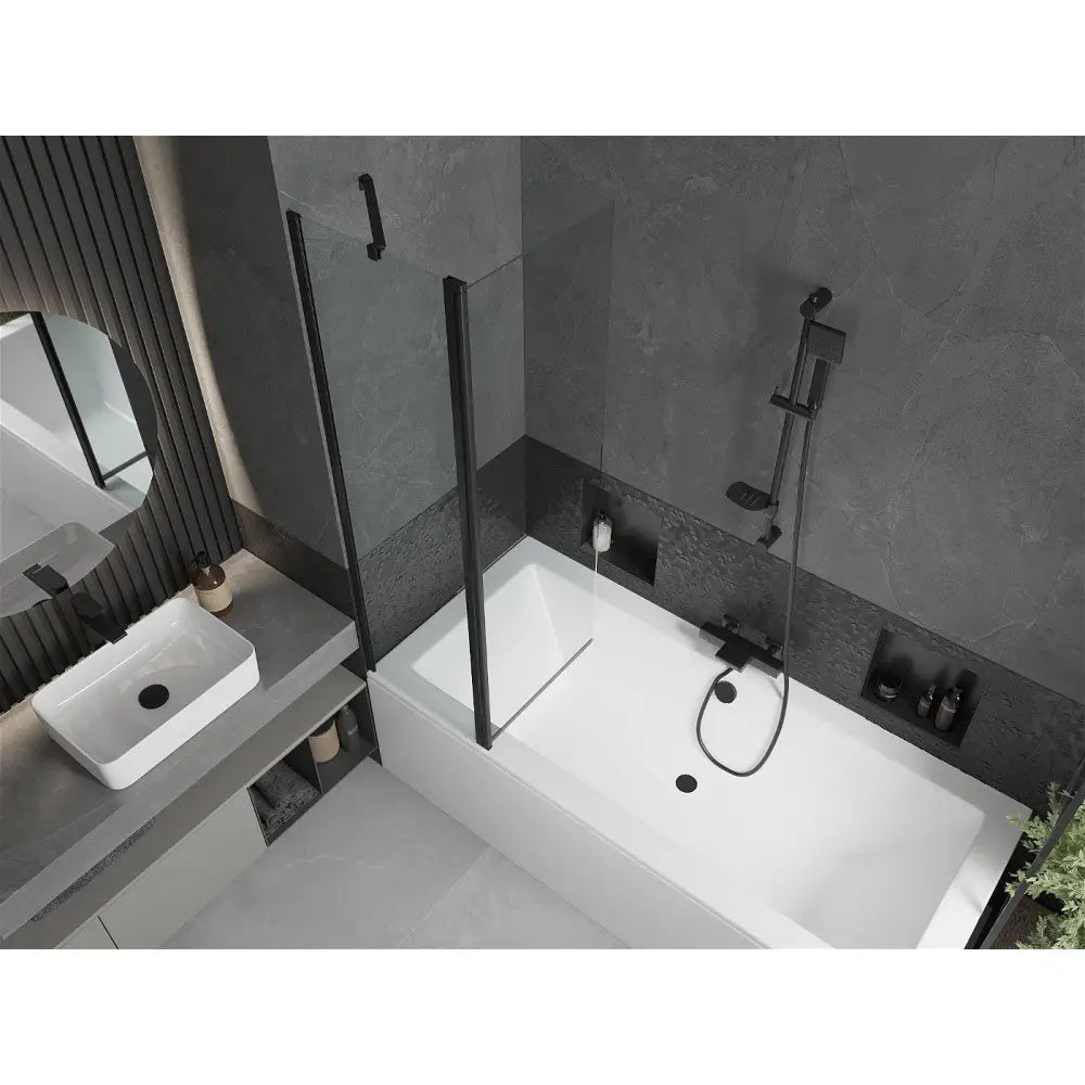 Cube Rektangulært Badekar 180x80 Cm med Kabinett og Enkeltfløyels Dørskjerm 100 Cm Gjennomsiktig Svart