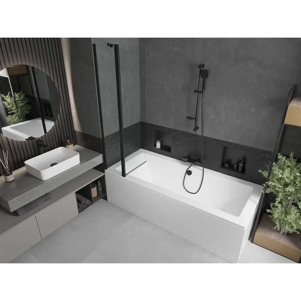 Cube Rektangulært Badekar 180x80 Cm med Kabinett og Enkeltfløyels Skjerm 80 Cm Gjennomsiktig Svart - 550518080x