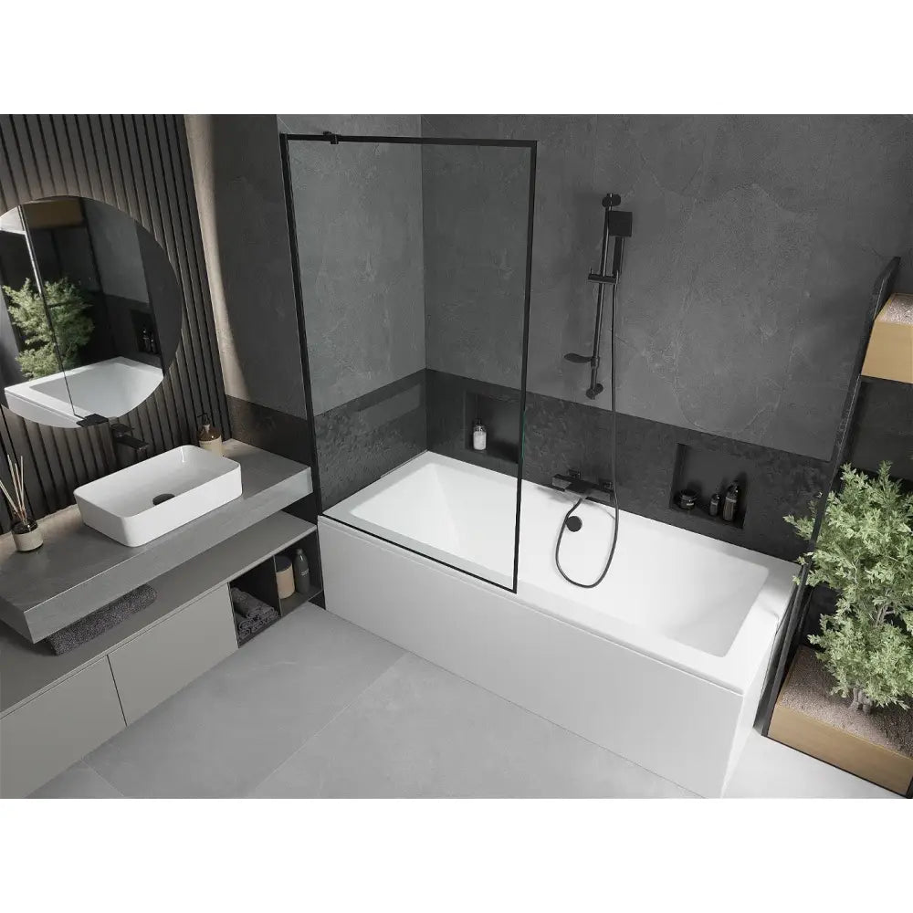Cube Rektangulært Badekar 180x80 Cm med Kabinett og Enkeltdørs Dusjvegg 100 Cm Svart Mønster - 550518080x