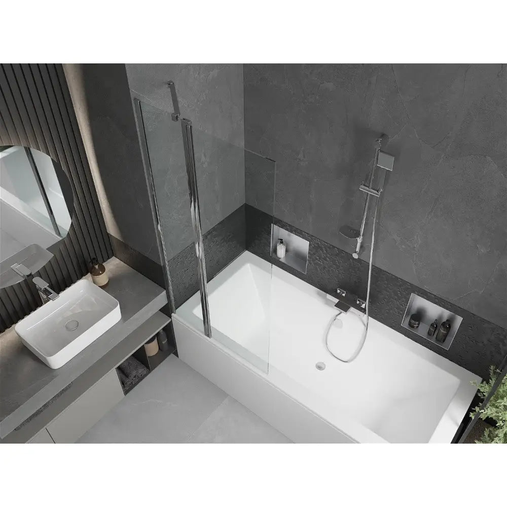 Cube Rektangulært Badekar 180x80 Cm med Kabinett og Enkeltfolds Dør 80 Cm Gjennomsiktig Krom - 550518080x