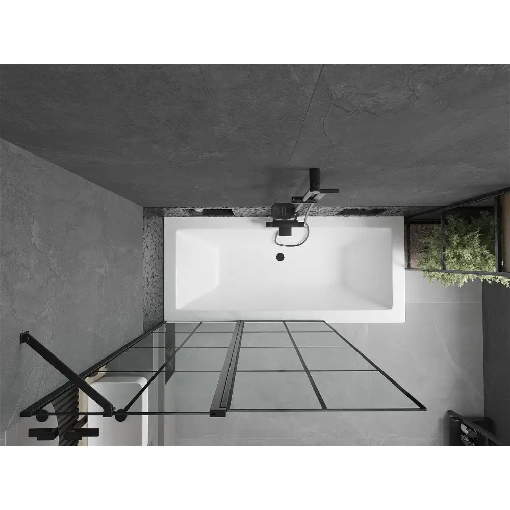 Cube Rektangulært Badekar 180x80 Cm med Kabinett og Enkeltfløyet Dusjvegg 120 Cm Svart Mønster - 550518080x