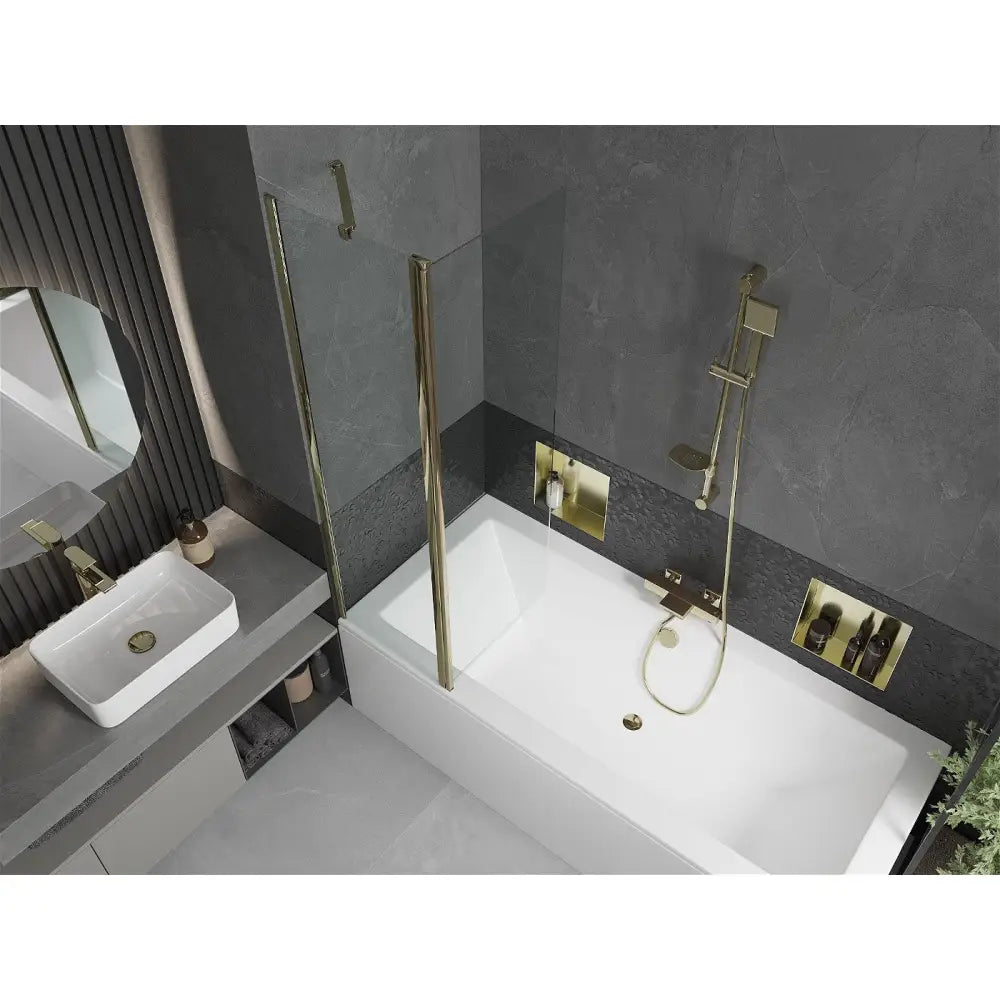 Cube Rektangulært Badekar 180x80 Cm med Kabinett og Enkeltdørs Dusjvegg 100 Cm Gjennomsiktig Gull - 550518080x