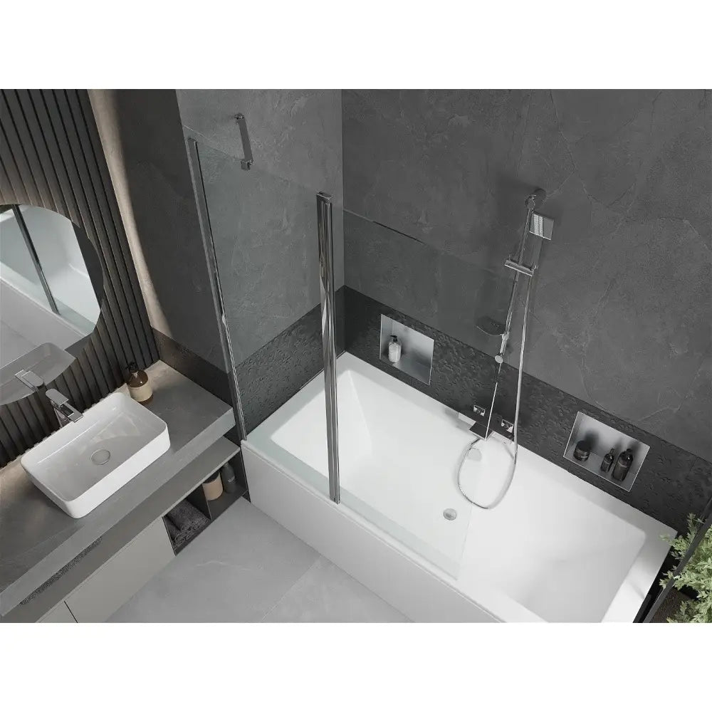 Cube Rektangulært Badekar 180x80 Cm med Kabinett og 1-delt Dusjvegg 120 Cm Gjennomsiktig Krom - 550518080x