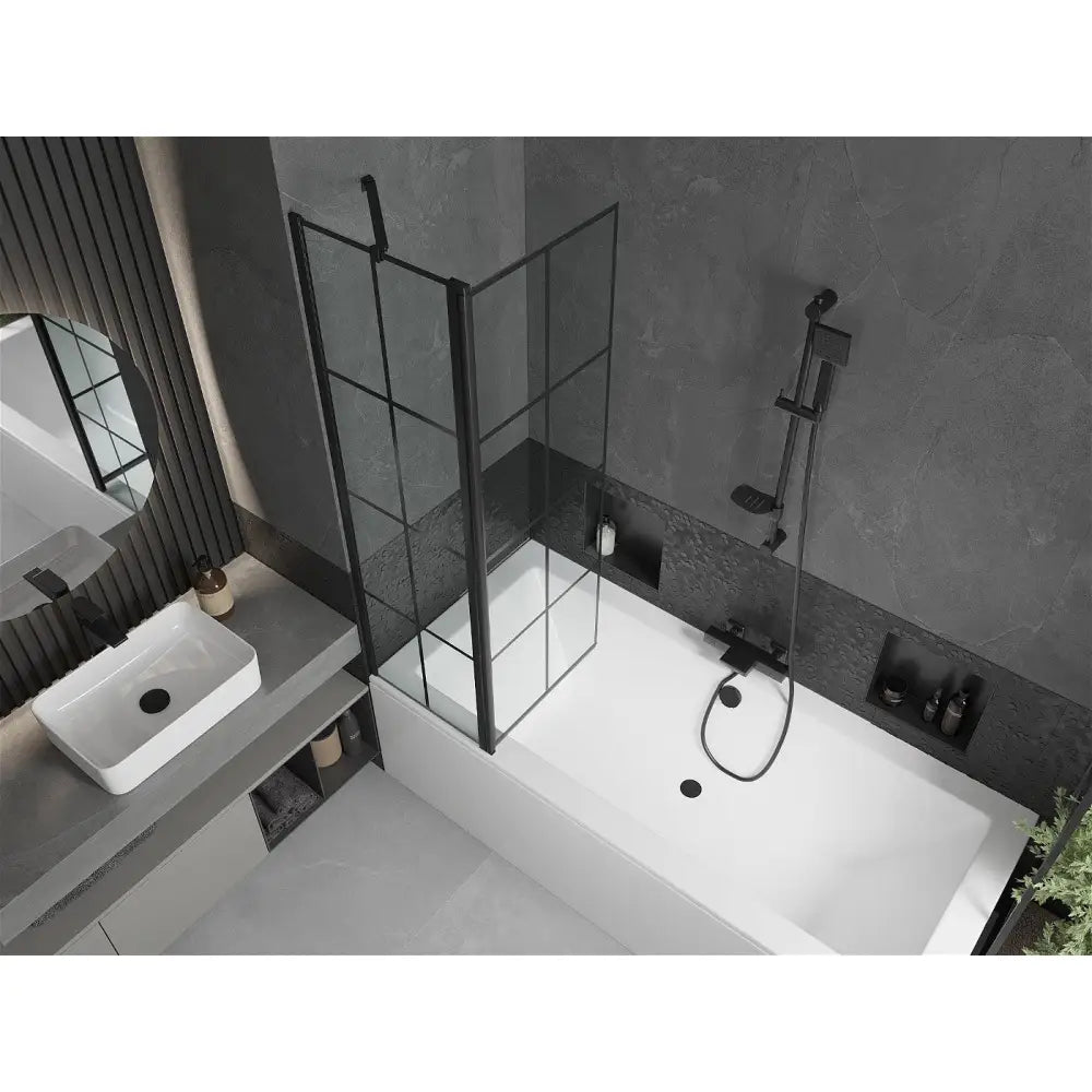 Cube Rektangulært Badekar 180x80 Cm med Kabinett og 1-delt Dusjvegg 100 Cm Svart Mønster - 550518080x