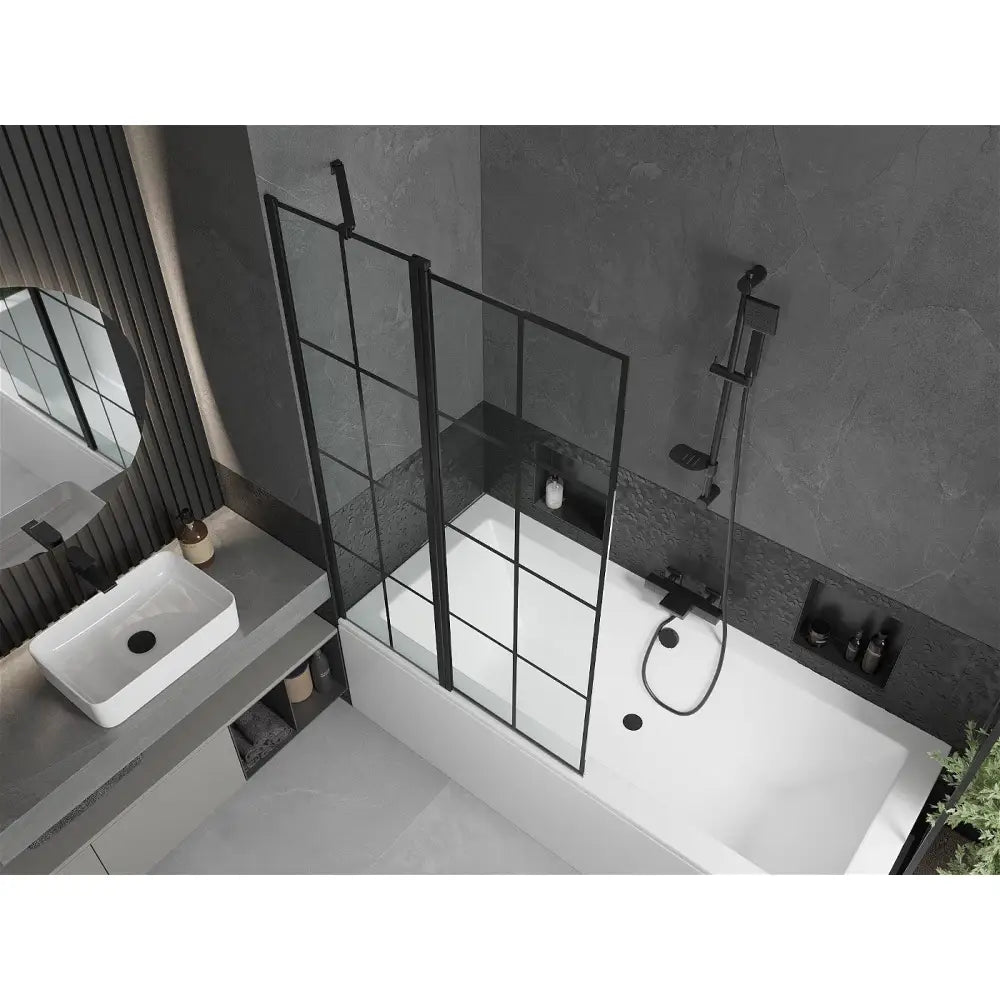 Cube Rektangulært Badekar 180x80 Cm med Kabinett og 1-delt Dusjvegg 100 Cm Svart Mønster - 550518080x