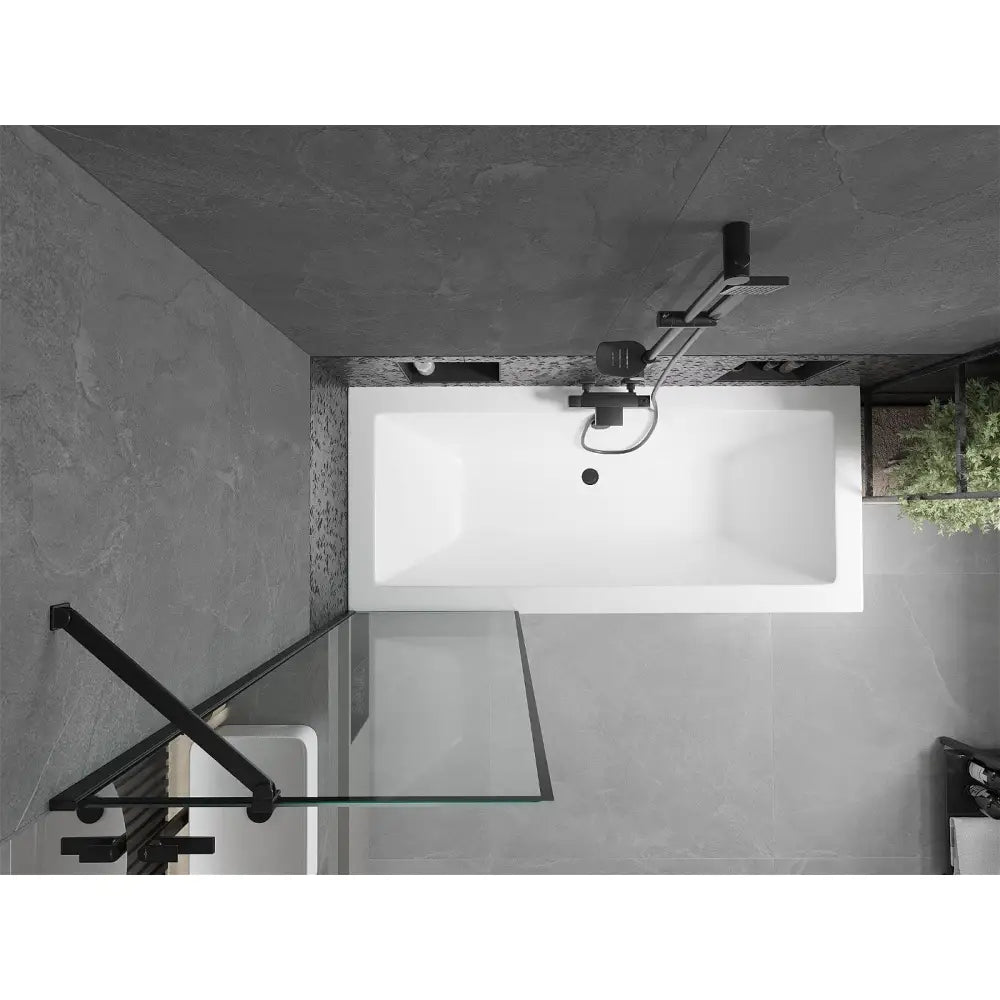 Cube Rektangulært Badekar 180x80 Cm med Kabinett og 1-dørs Dusjvegg 60 Cm Svart Mønster - 550518080x