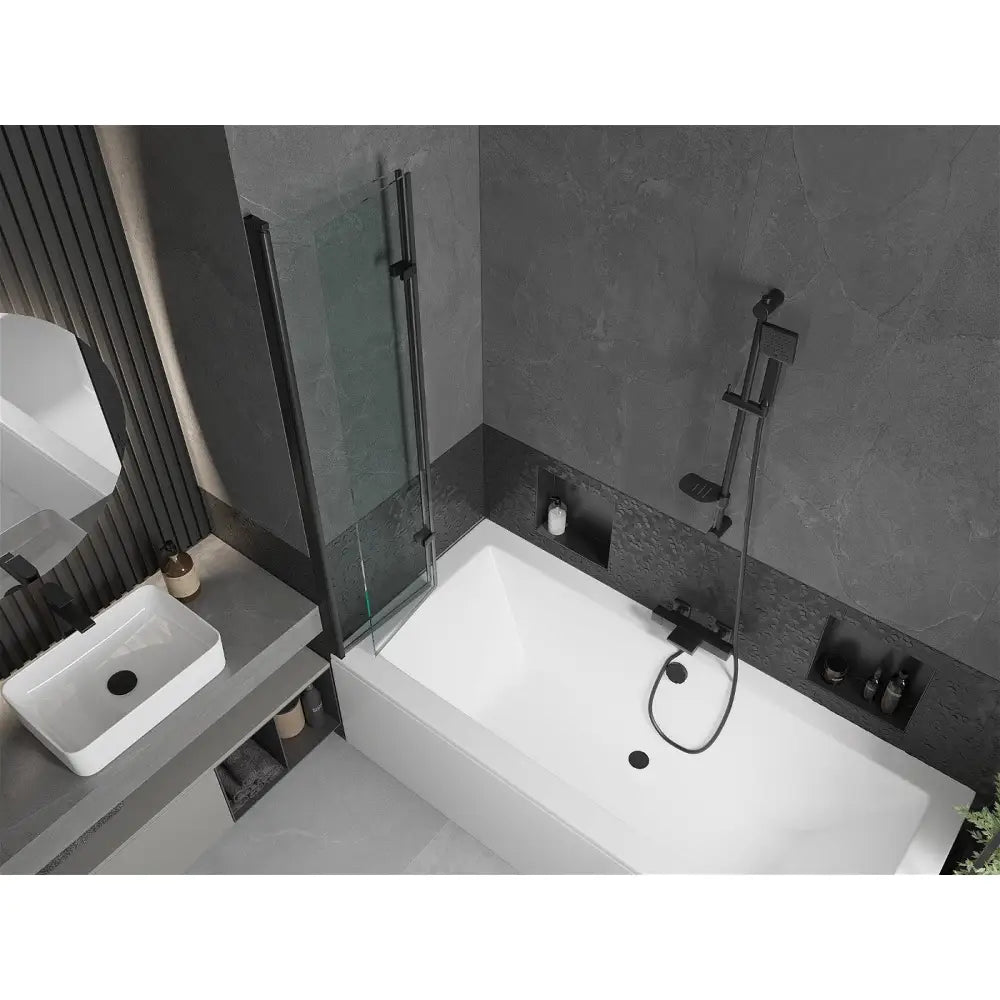 Cube Rektangulært Badekar 180x80 Cm med Kabinett og 2-delt Dusjvegg 80 Cm Gjennomsiktig Svart - 550518080x