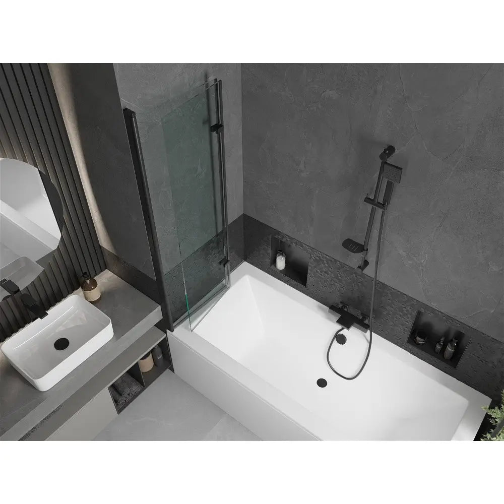 Cube Rektangulært Badekar 180x80 Cm med Kabinett og 2-delt Dør 100 Cm Gjennomsiktig Svart - 550518080x