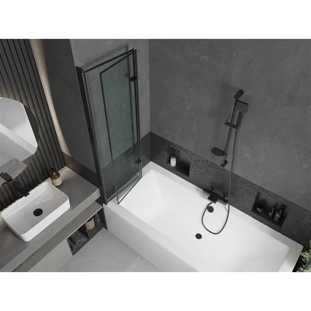 Cube Rektangulært Badekar 180x80 Cm med Kabinett og 2-delt Dusjvegg 100 Cm Svart Mønster - 550518080x