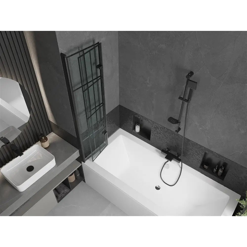 Cube Rektangulært Badekar 180x80 Cm med Kabinett og 2-dørs Dusjvegg 80 Cm Svart Mønster - 550518080x