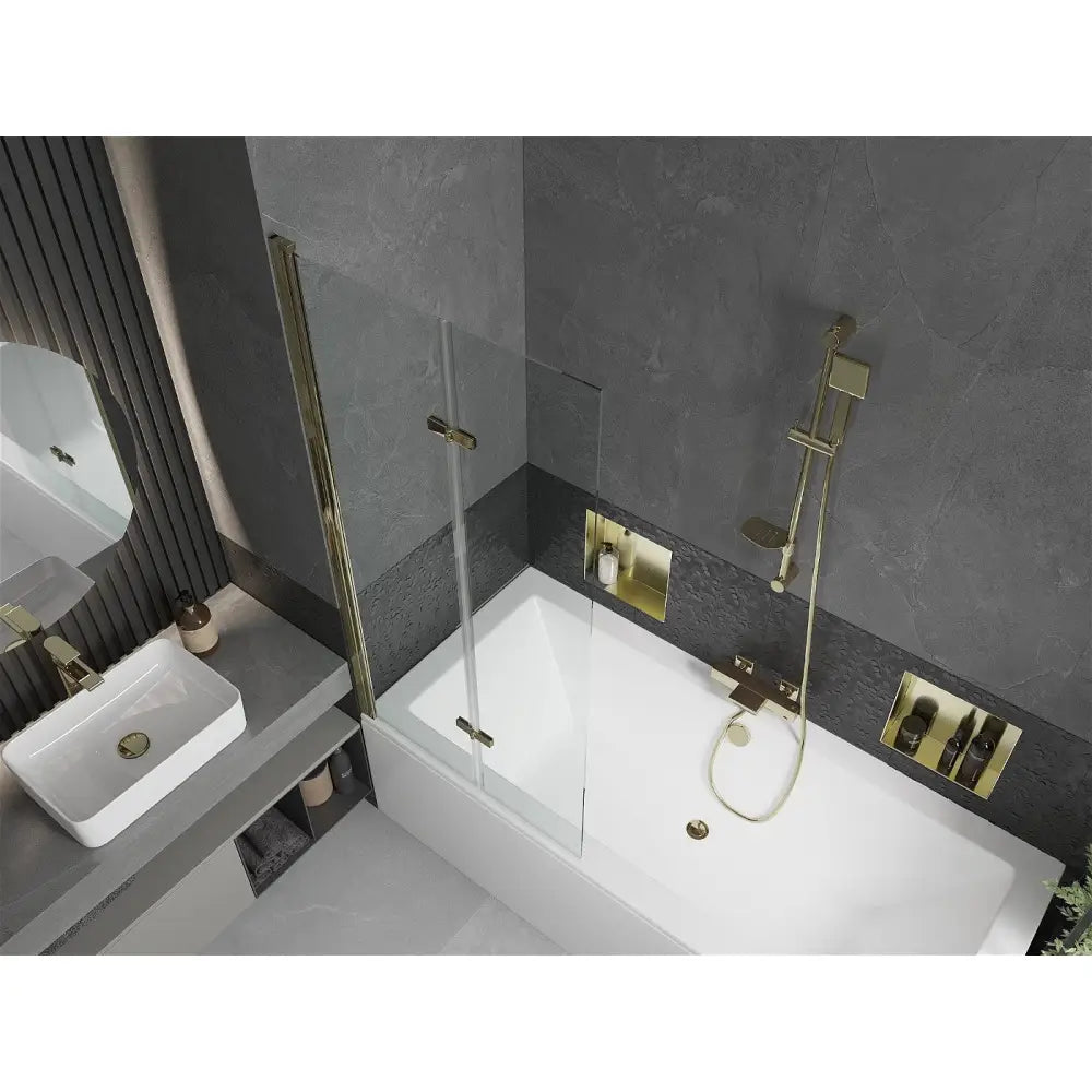 Cube Rektangulært Badekar 180x80 Cm med Kabinett og To-delt Skjerm 80 Cm Gjennomsiktig Gull - 550518080x