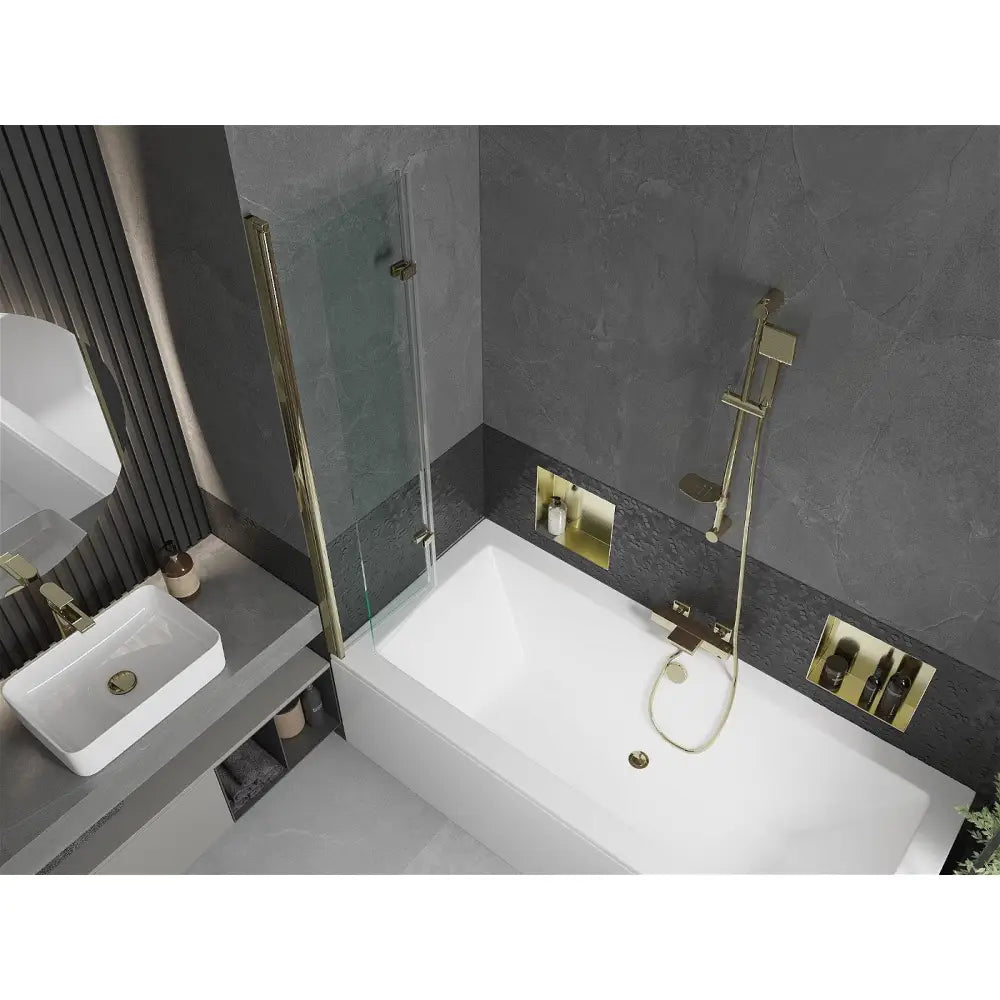 Cube Rektangulært Badekar 180x80 Cm med Kabinett og To-delt Skjerm 80 Cm Gjennomsiktig Gull - 550518080x