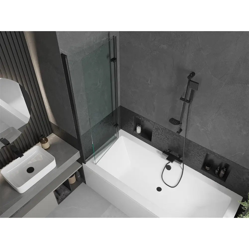 Cube Rektangulært Badekar 180x80 Cm med Kabinett og To-delt Dusjvegg 120 Cm Gjennomsiktig Svart - 550518080x