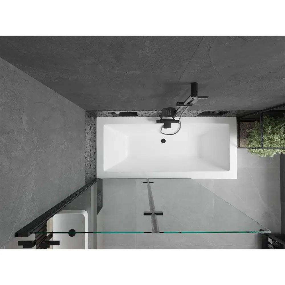 Cube Rektangulært Badekar 180x80 Cm med Kabinett og To-delt Dusjvegg 120 Cm Gjennomsiktig Svart - 550518080x