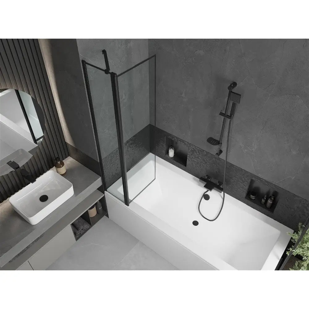 Cube Rektangulært Badekar 180x80 Cm med Kappe og Enkeltdørs Dusjvegg 80 Cm Svart Design - 550518080x