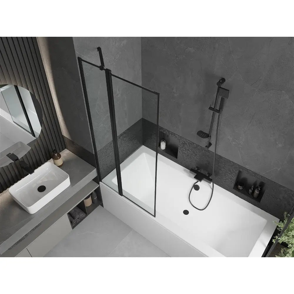 Cube Rektangulært Badekar 180x80 Cm med Kappe og Enkeltdørs Dusjvegg 80 Cm Svart Design - 550518080x